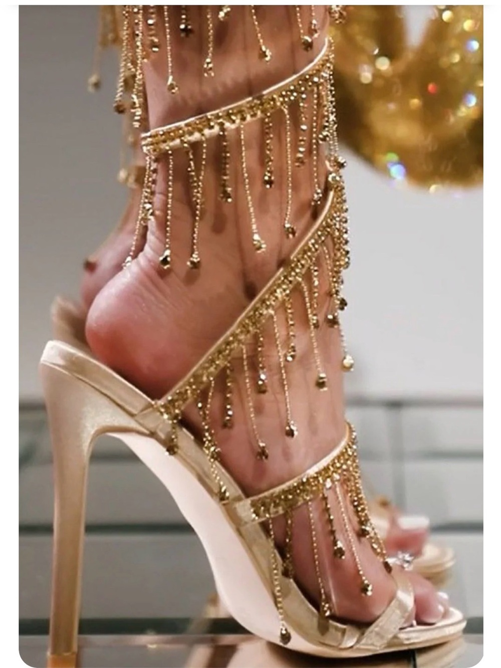 🩷🪞Gold Beaded Spiral-Strap High Heel Sandals Size 6/Never Worn!🪞🩷